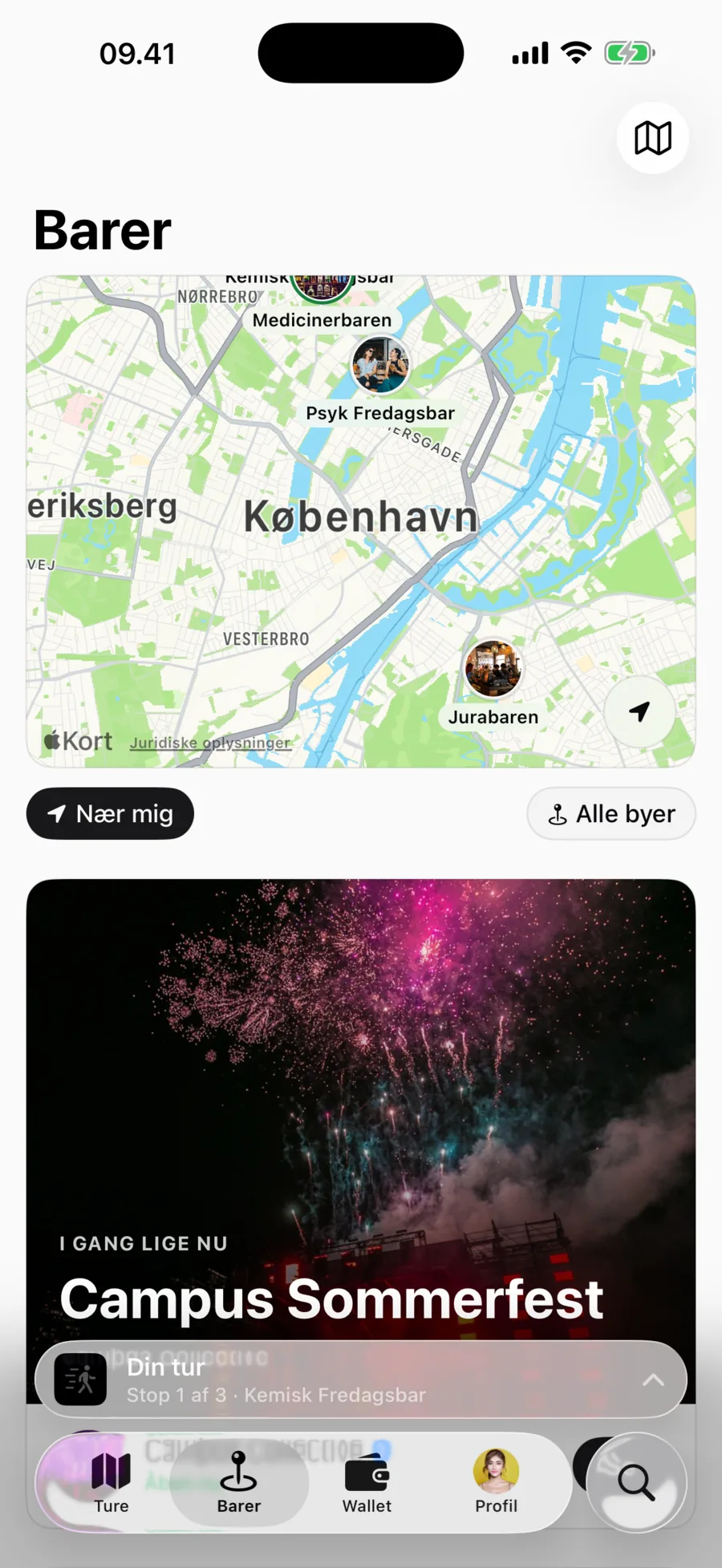 Tour de Fredagsbar viser fredagsbarer på et kort over København